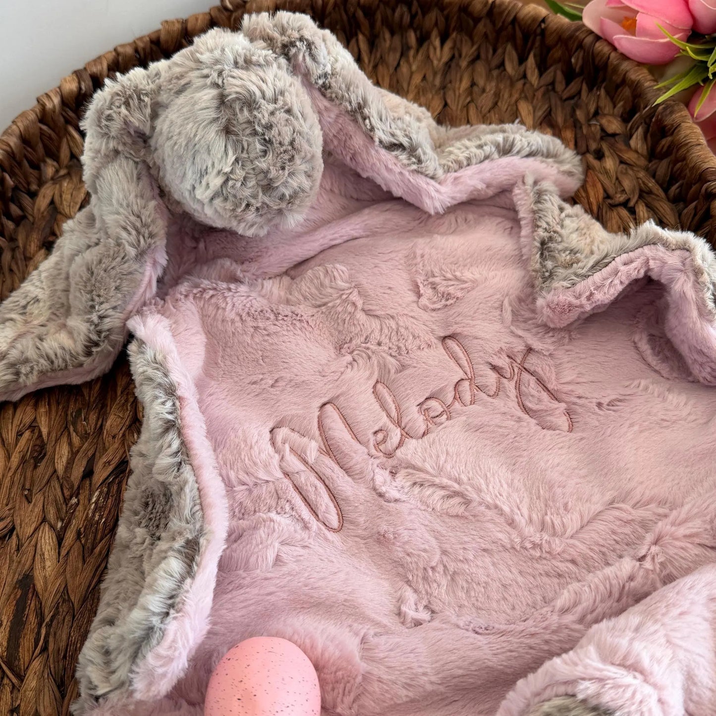 Embroidered Baby Bunny Lovey, Sandshell