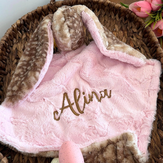 Embroidered Baby Bunny Lovey, Brown Fawn