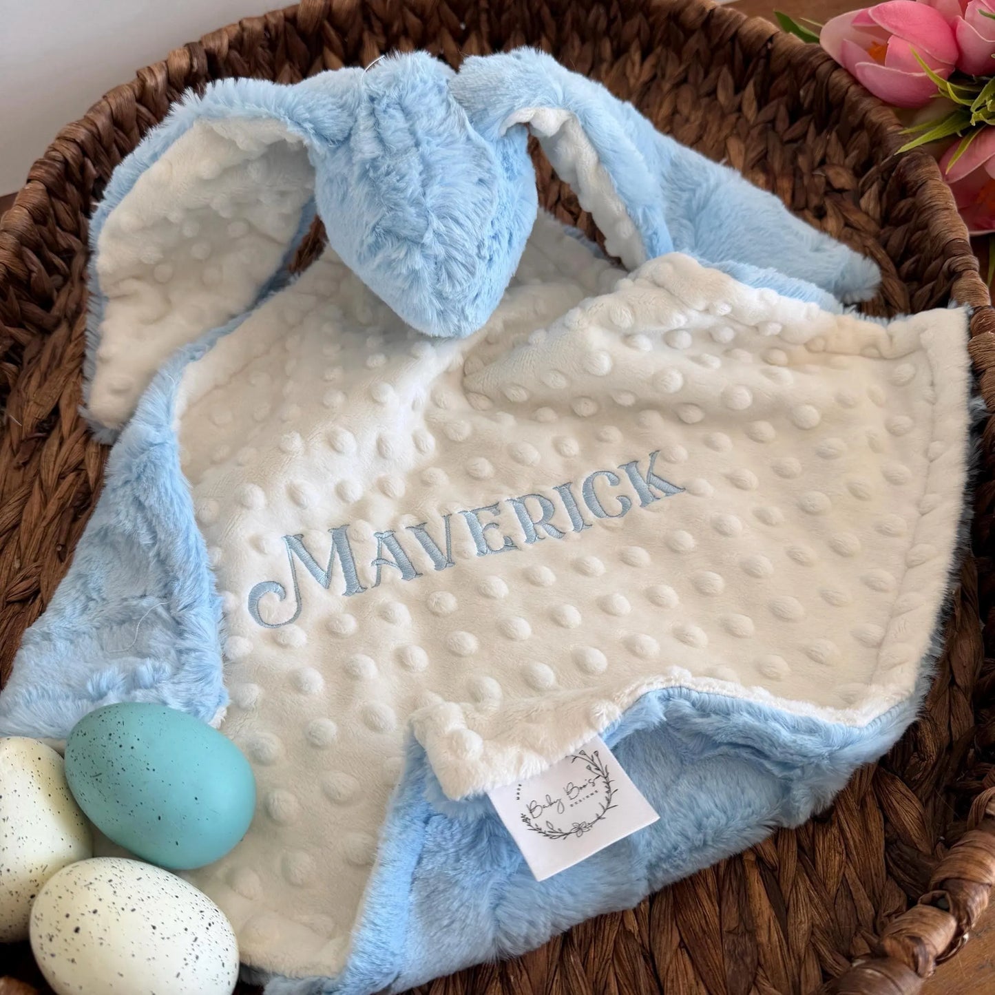 Embroidered Baby Bunny Lovey, Baby Blue