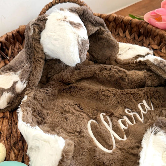 Embroidered Baby Bunny Lovey, Cow Print