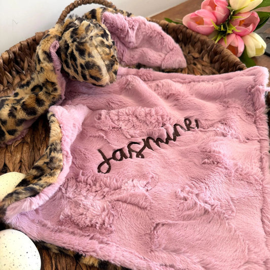 Embroidered Baby Bunny Lovey, Cheetah Print