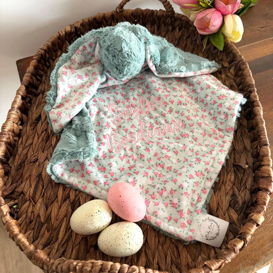 Embroidered Baby Bunny Lovey, Raindrop Floral