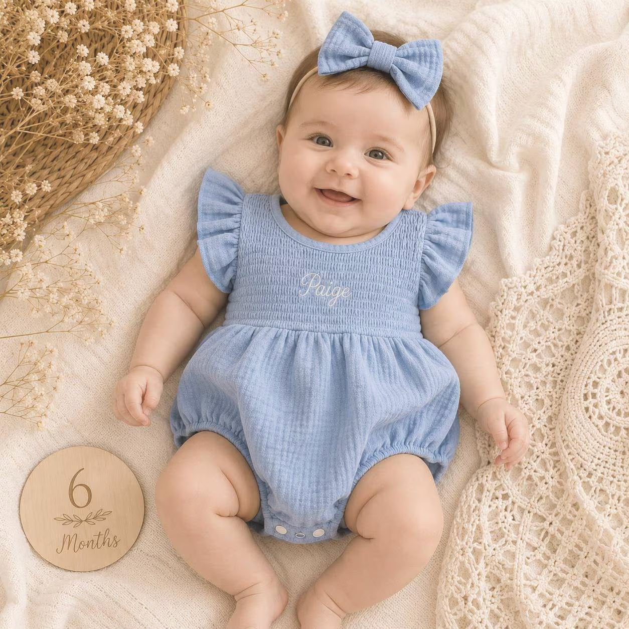 Personalized Muslin Baby Girl Romper
