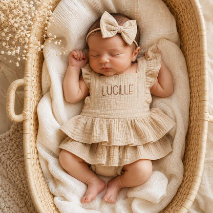 Personalized Muslin Ruffle Romper & Bow Headband Set