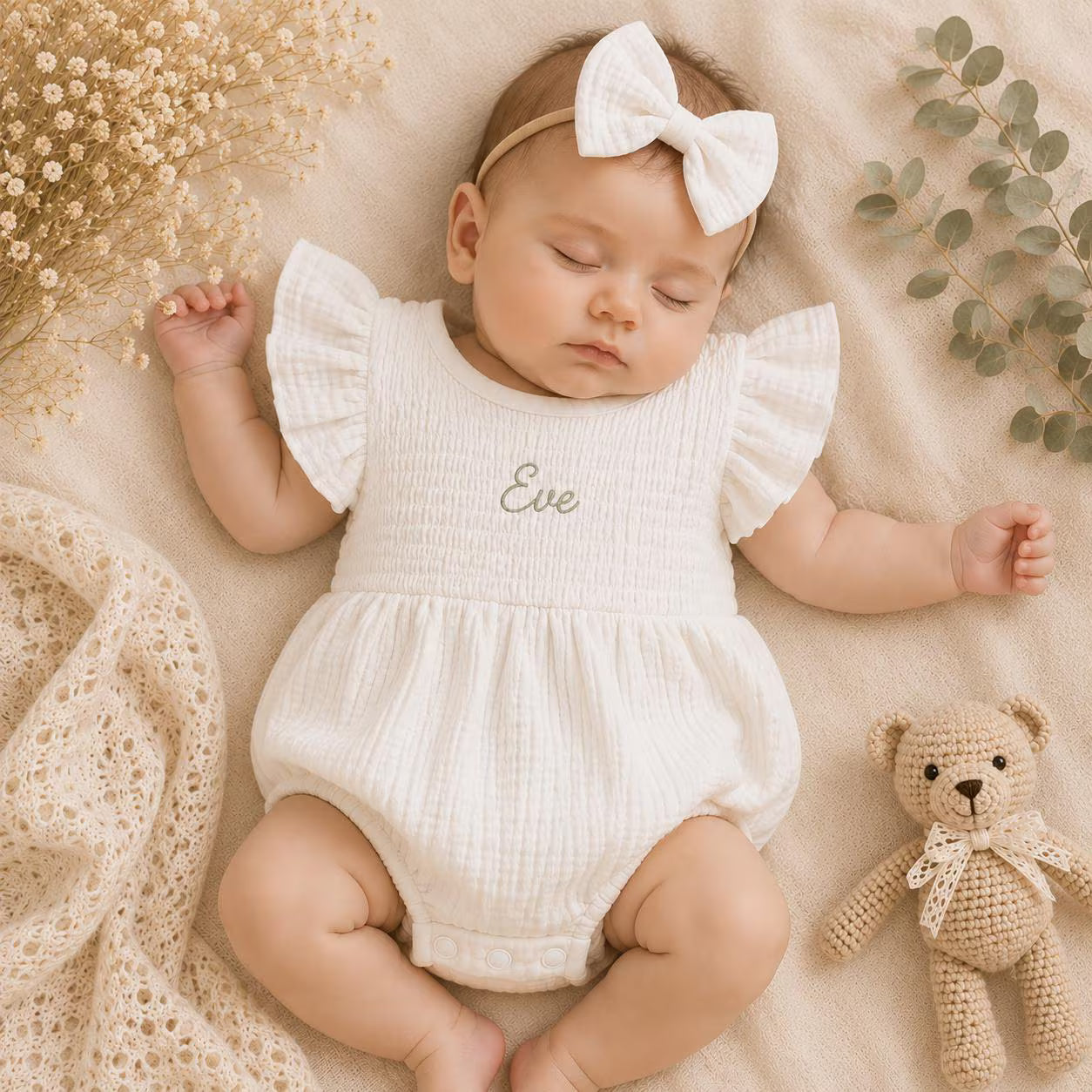 Personalized Muslin Baby Girl Romper
