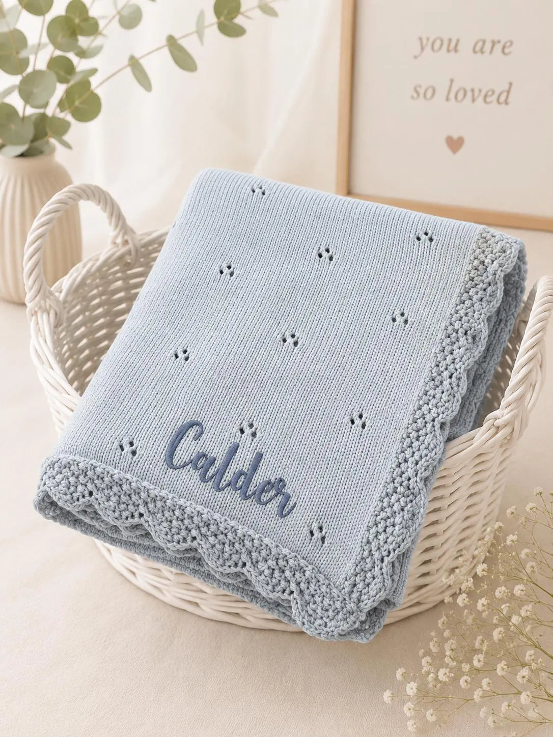 Personalized Knit Pointelle Baby Blanket