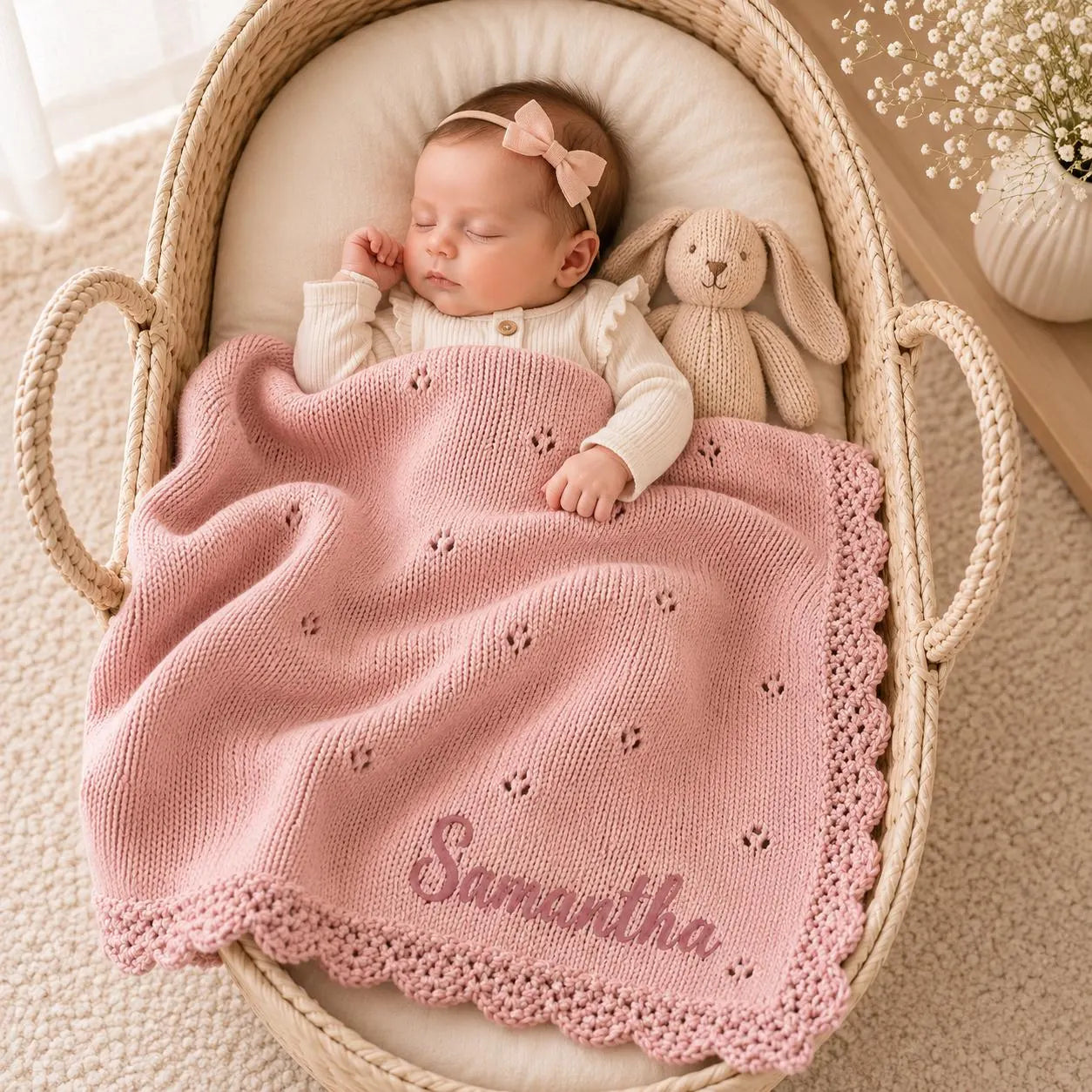 Personalized Knit Pointelle Baby Blanket