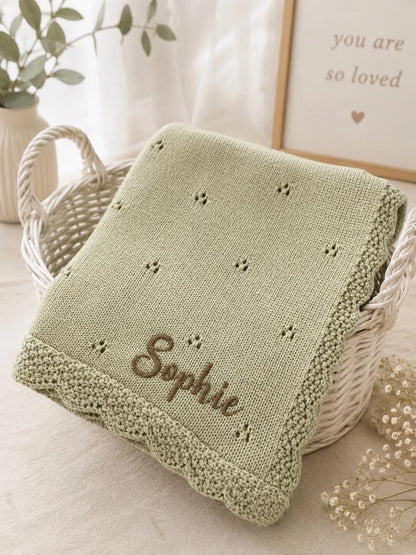 Personalized Knit Pointelle Baby Blanket