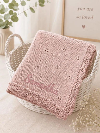 Personalized Knit Pointelle Baby Blanket