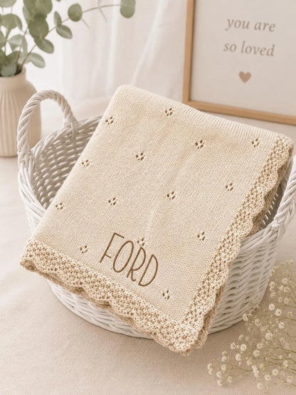 Personalized Knit Pointelle Baby Blanket