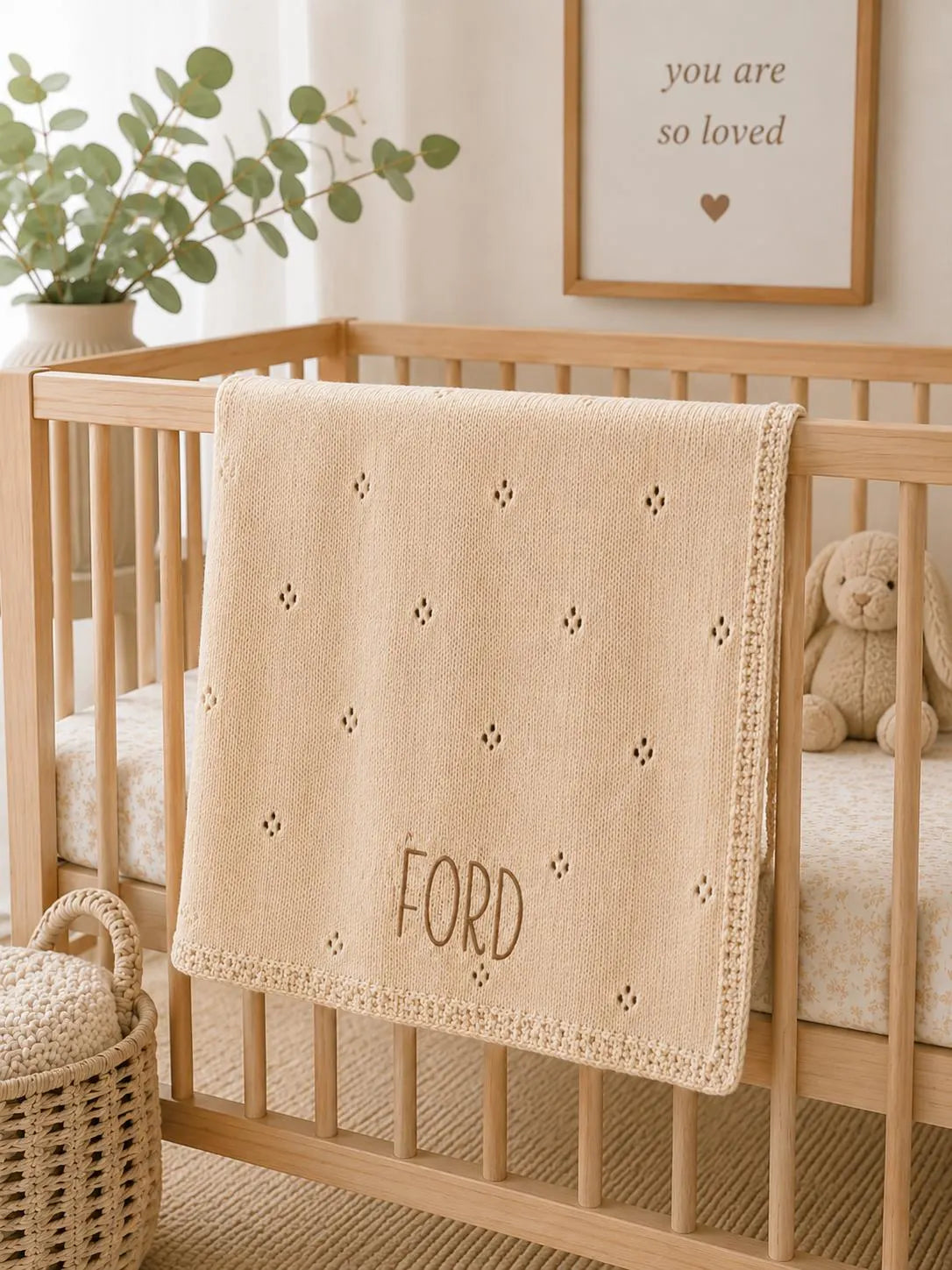Personalized Knit Pointelle Baby Blanket