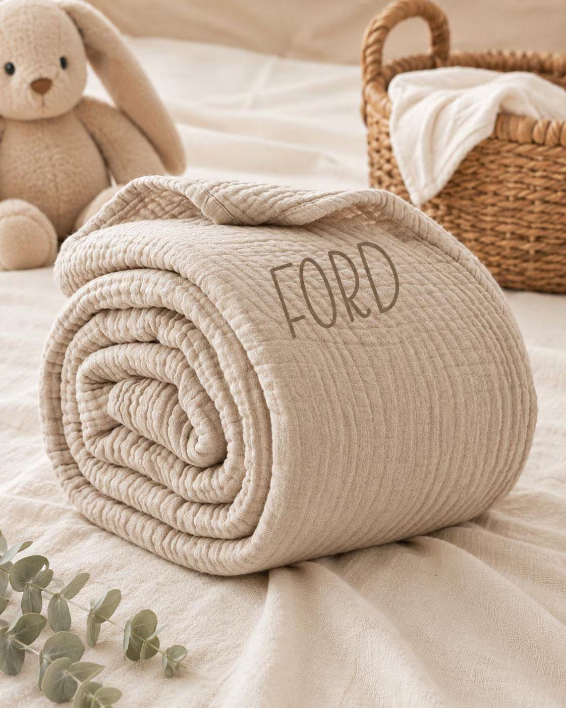 Personalized 100% Cotton Muslin Baby Blanket