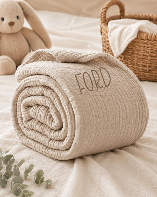 Personalized 100% Cotton Muslin Baby Blanket