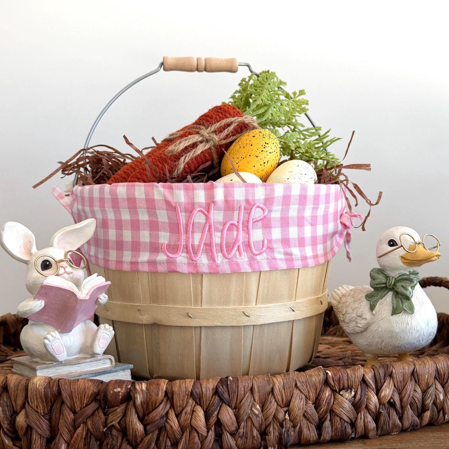 Personalized Easter Basket, Baby Pink Gingham, PM