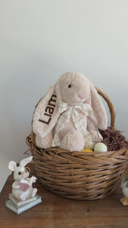 Large Latte Easter Bunny with Latte Gingham Scarf - Personalized