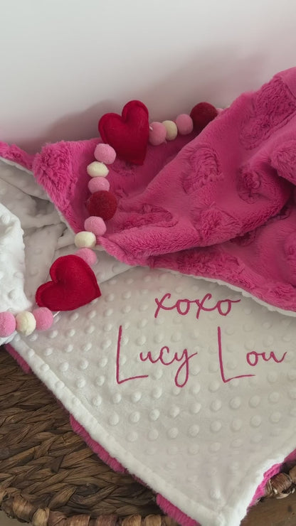 Pink Valentines Heart and You Choose Minky Blanket
