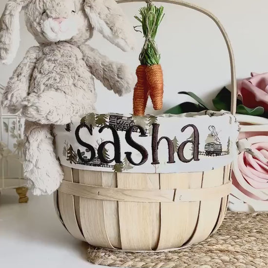 Embroidered Baby Boy Easter Basket, Custom Kids Basket, Easter, Basket, Personalized Rustic Mountain Easter Basket