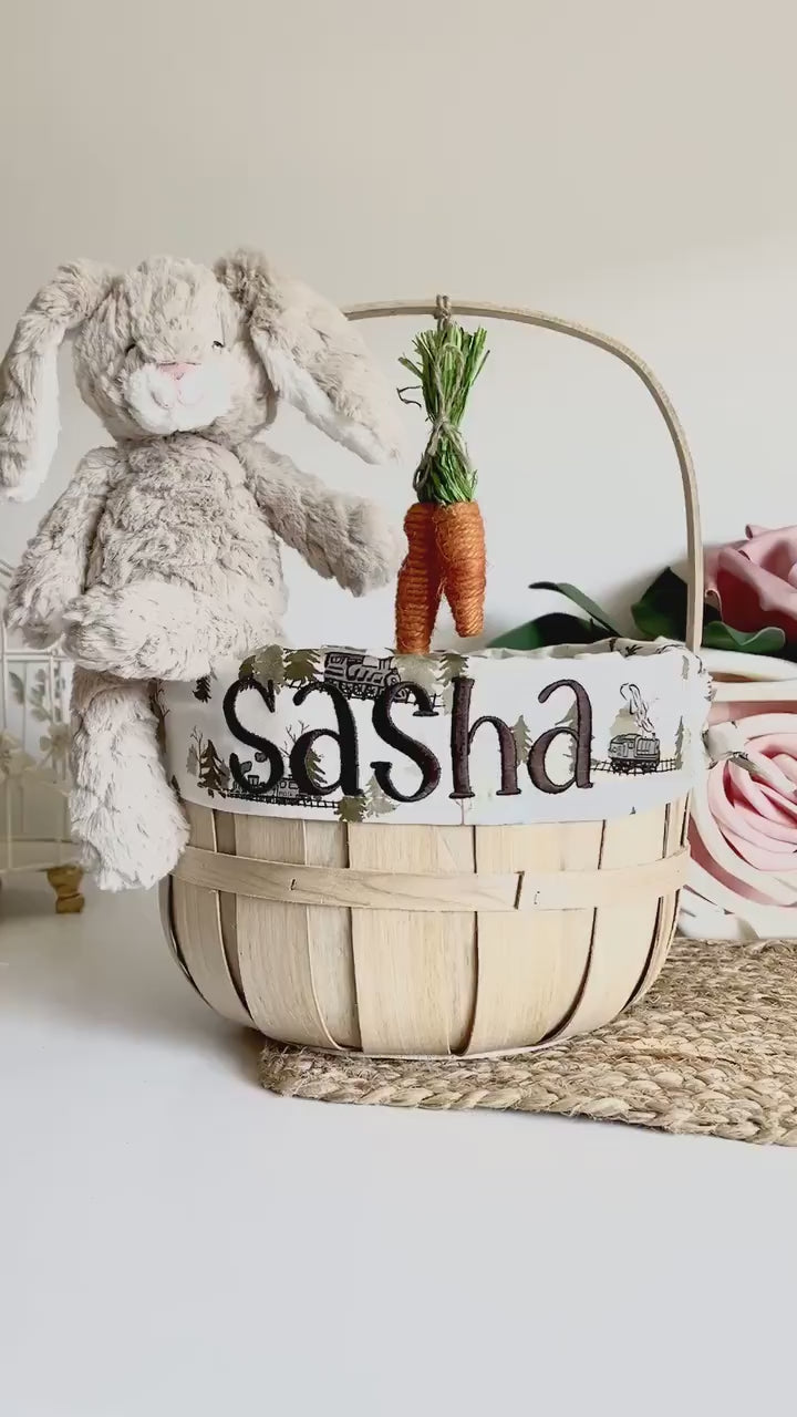 Embroidered Baby Boy Easter Basket, Custom Kids Basket, Easter, Basket, Personalized Rustic Mountain Easter Basket