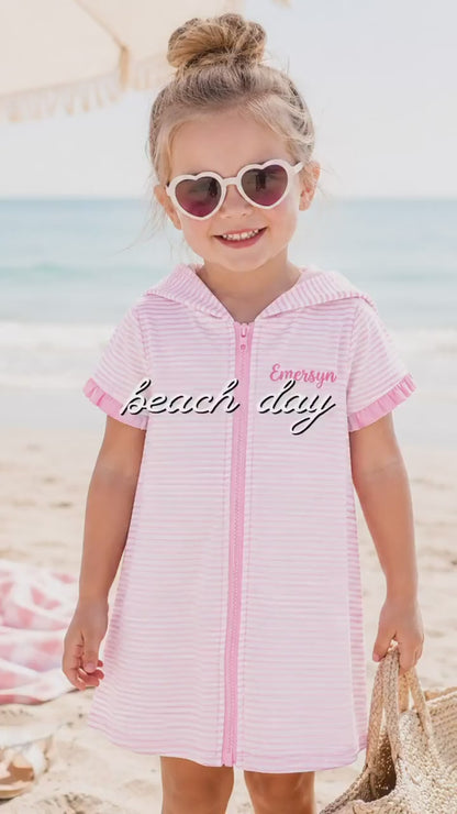 Personalized Kids Pink Striped Swim Cover Up