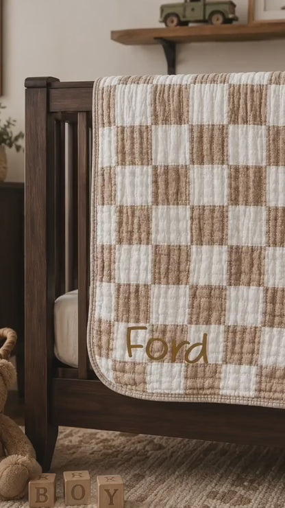 Personalized Sage Muslin Baby Blanket