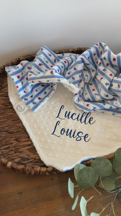 Personalized Blue Floral Vintage Blanket