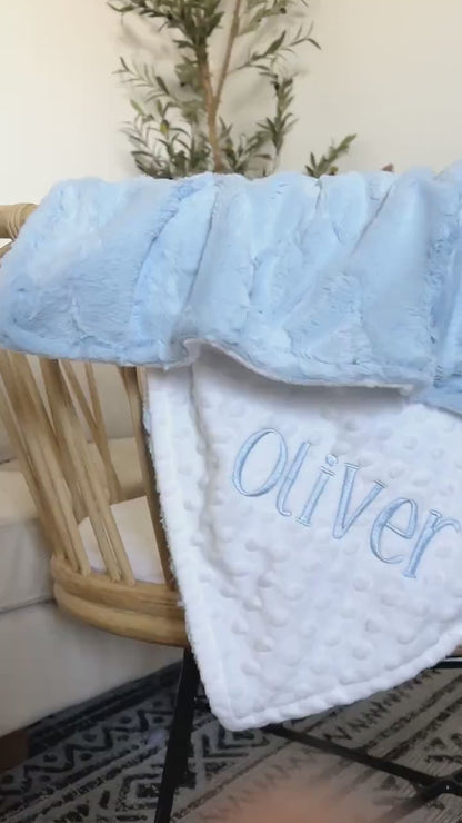 Personalized Baby Blue Hide Minky Blanket