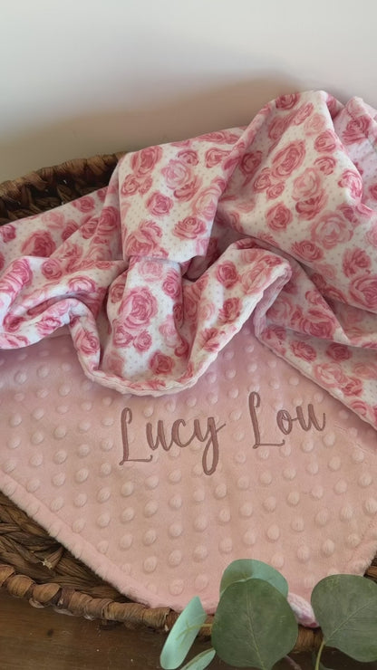 Personalized Pink Floral Minky Baby Blanket
