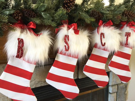 Red and White Stripe Christmas Stocking - Personalized