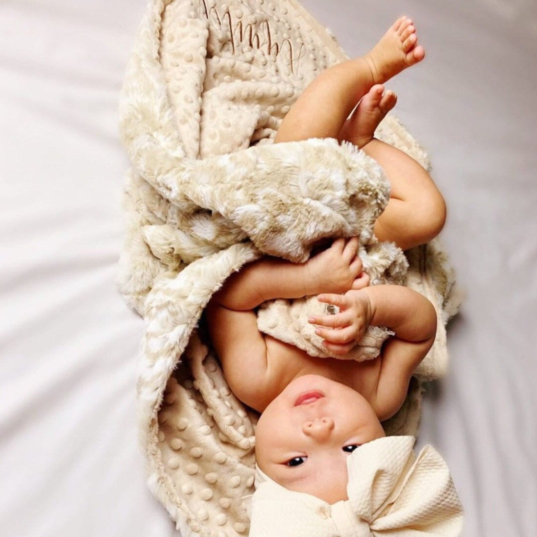 Neutral Ocelot Minky Baby Blanket - Personalized