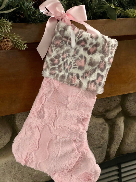 Pink Leopard Christmas Stocking - Personalized