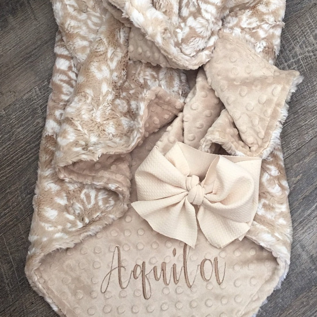 Neutral Ocelot Minky Baby Blanket - Personalized