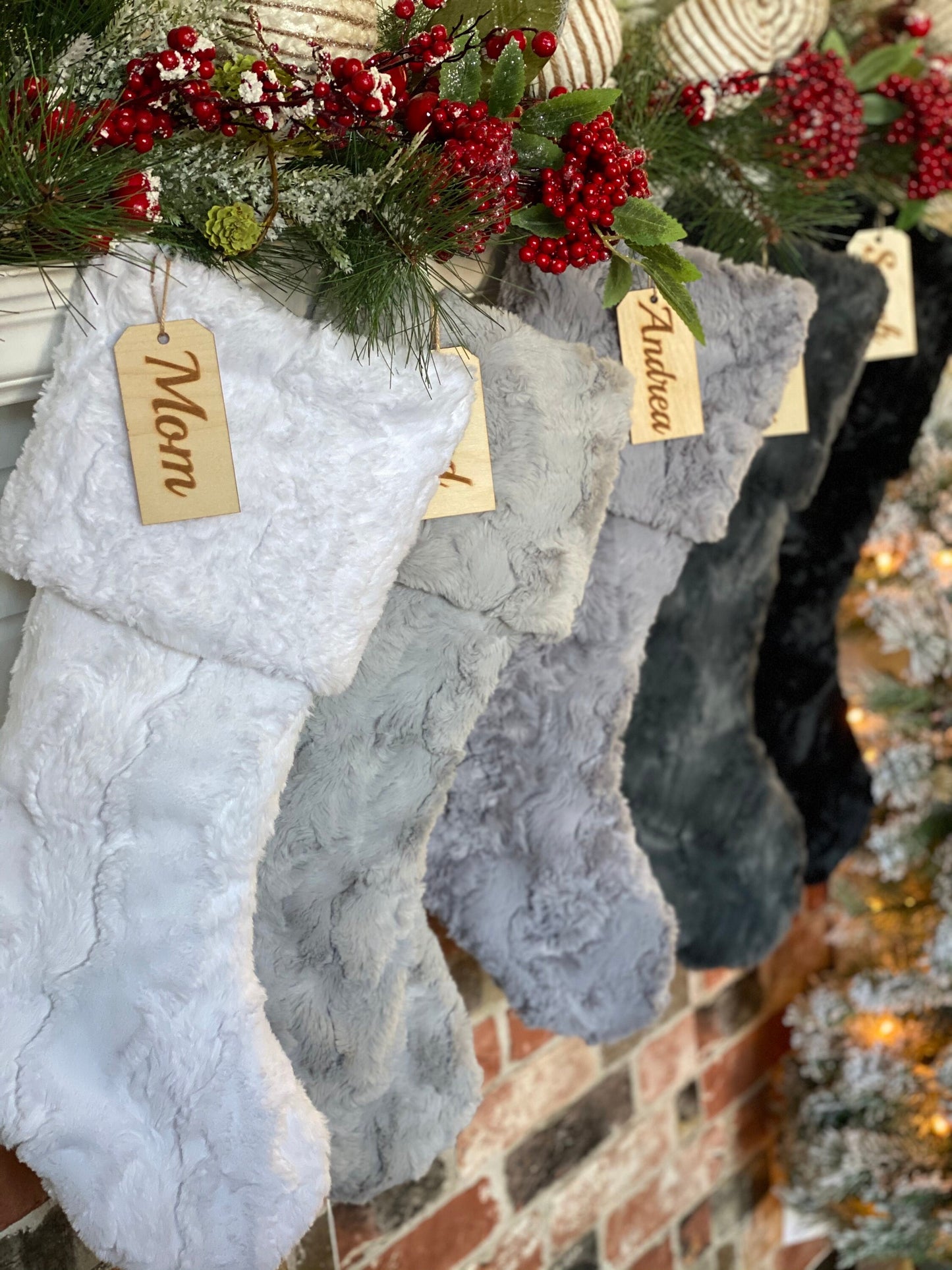 Gray White Black Christmas Stocking - Personalized