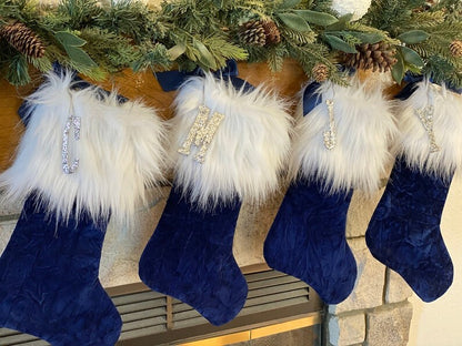 Royal Blue Sparkle Velvet Christmas Stocking - Personalized