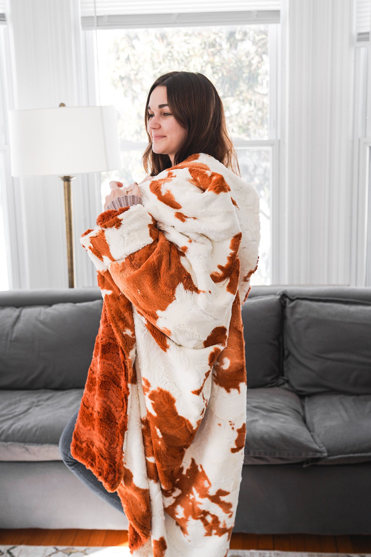 Penny Calf with Ginger Glacier Orange Adult Minky Throw Blanket