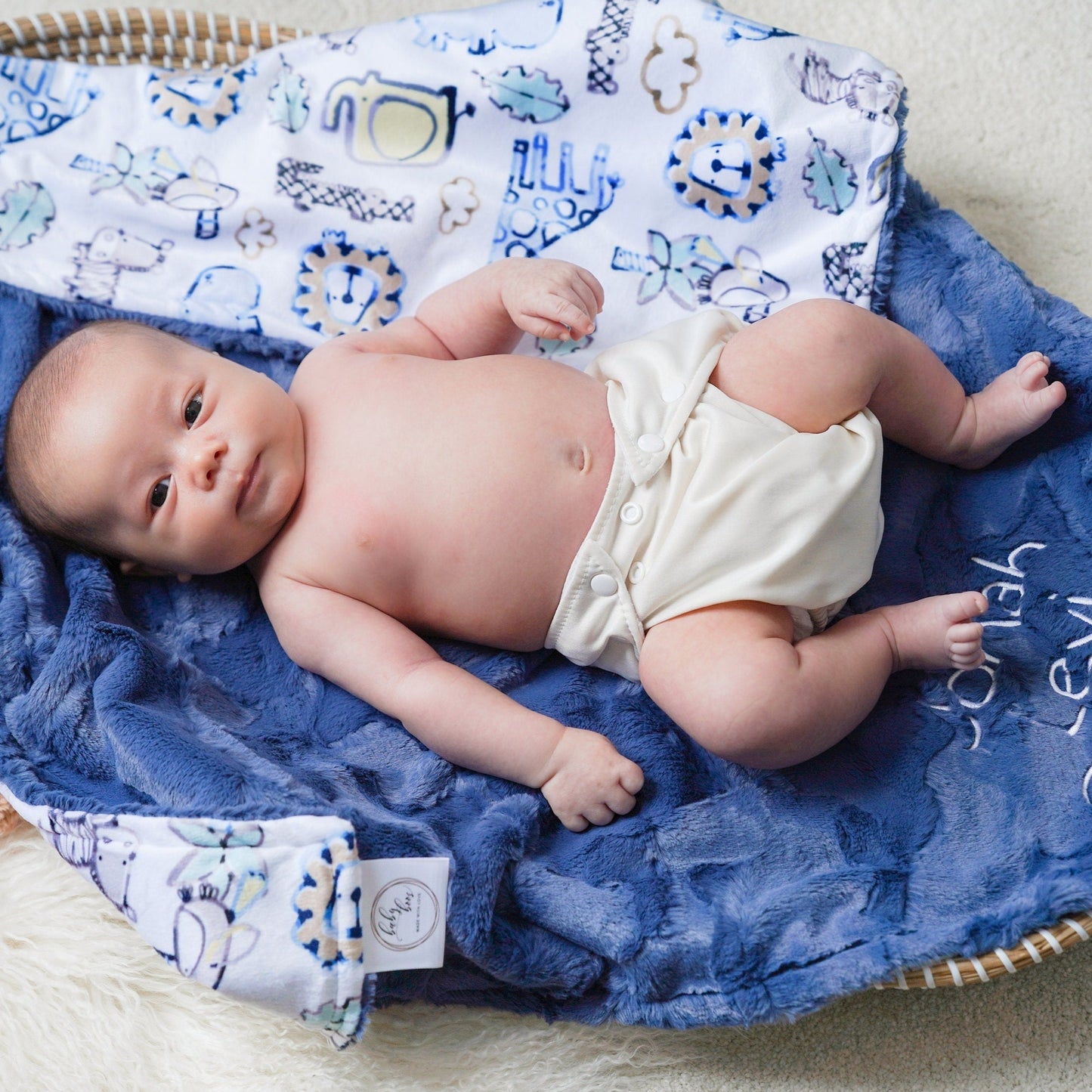 Safari Dreams Blue Minky Baby Blanket - Personalized