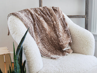 Brown Cappuccino Fawn and Ivory Hide Woodland Adult Minky Throw Blanket