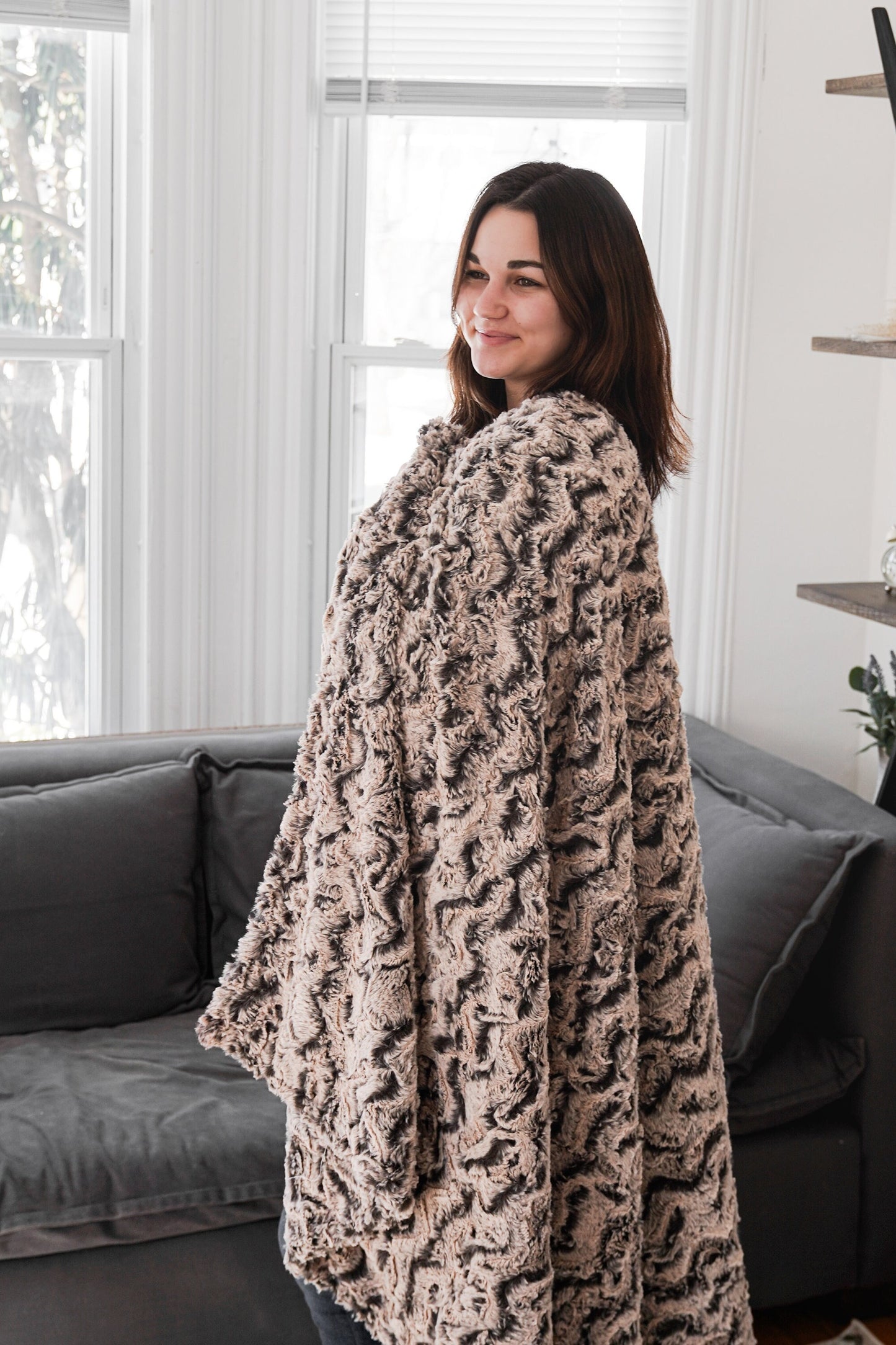 Alpine Chocolate Almond Brown Adult Minky Throw Blanket