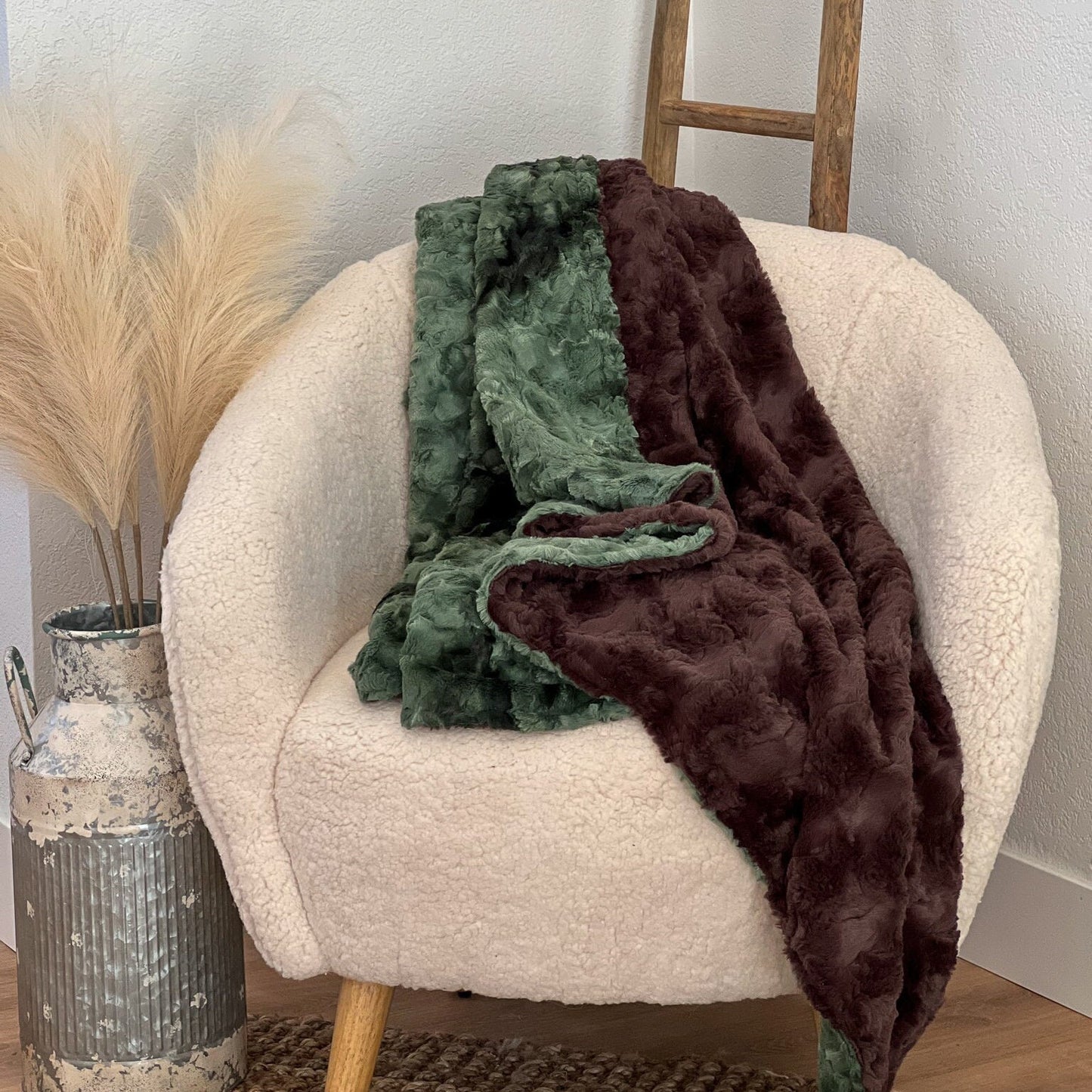 Green Camo and Brown Glacier Adult Minky Throw Blanket