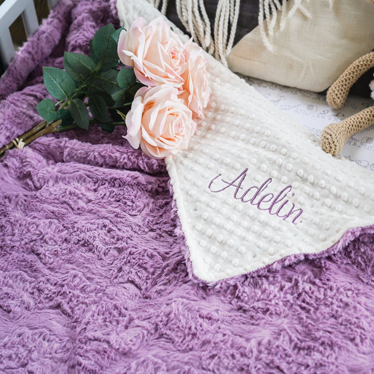 Misty Mauve Glacier Purple Minky Baby Blanket - Personalized