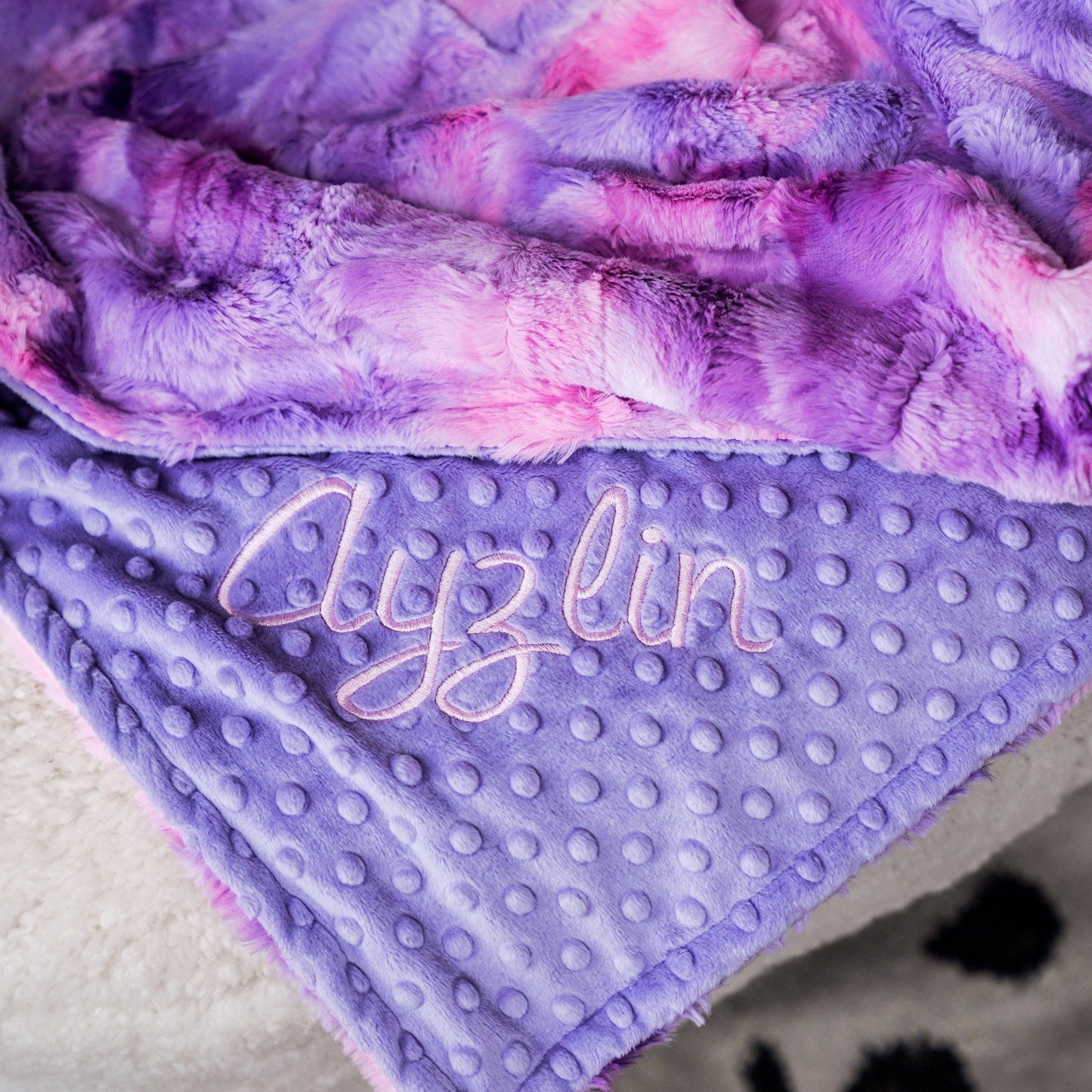 Unicorn Sorbet Pink Purple Tie Dye Minky Baby Blanket - Personalized