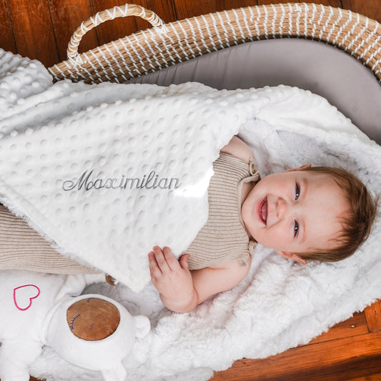White Glacier Minky Baby Blanket - Personalized