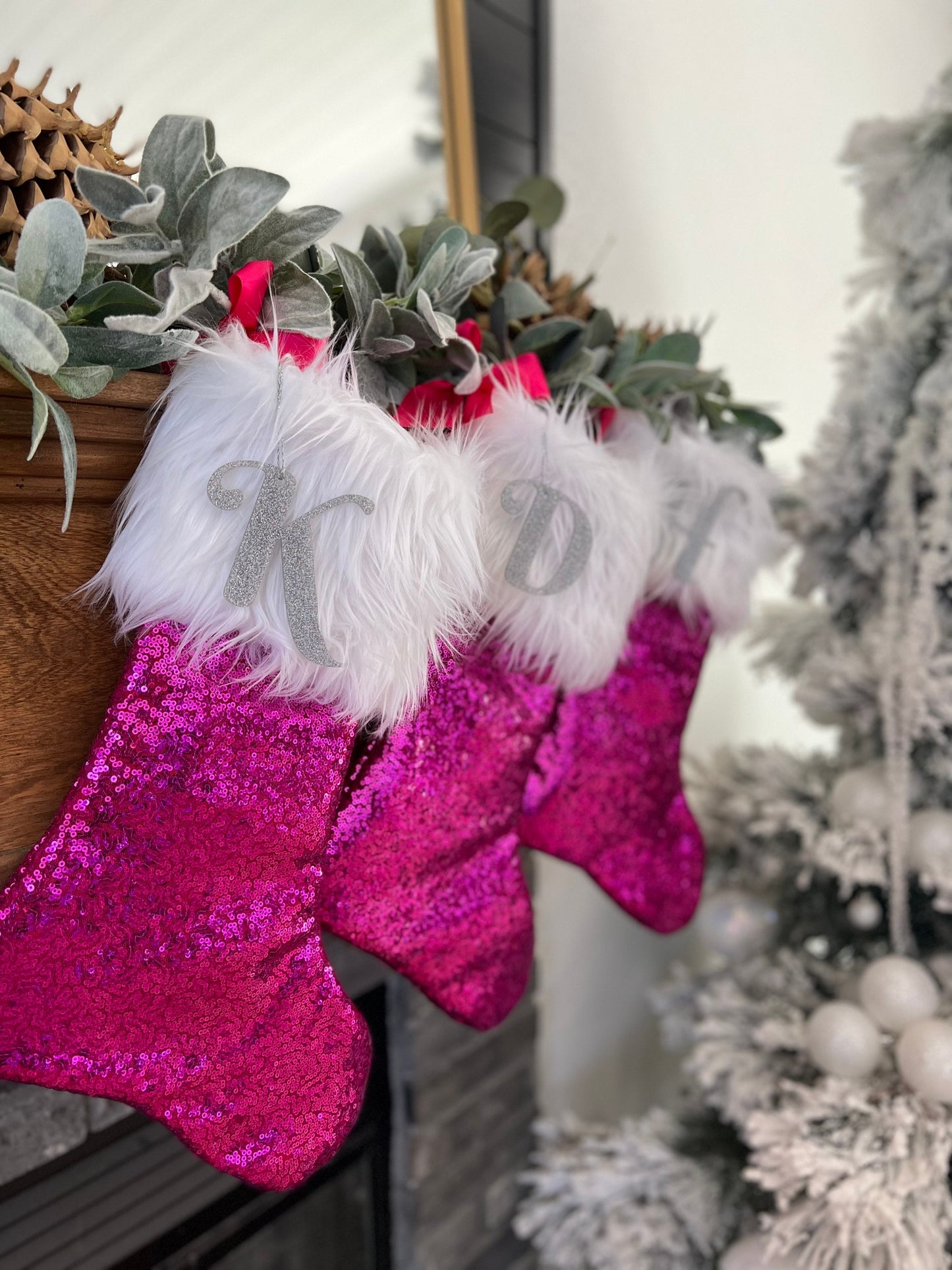 Hot Pink Sequins Christmas Stocking - Personalized