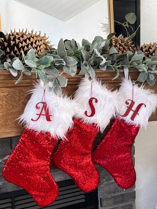 Red Sequin Christmas Stocking - Personalized