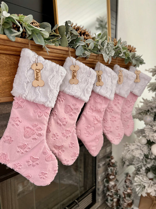 Pink Paw Christmas Stocking - Personalized
