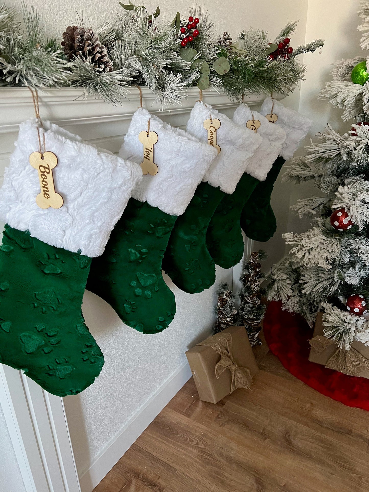 Emerald Green Dog Paw Christmas Stocking - Personalized