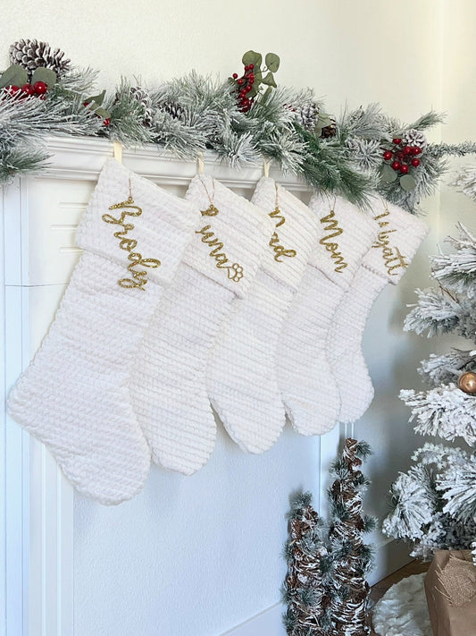 Quilted Minky Neutral Brooklyn Ivory Christmas Stocking - Personalized