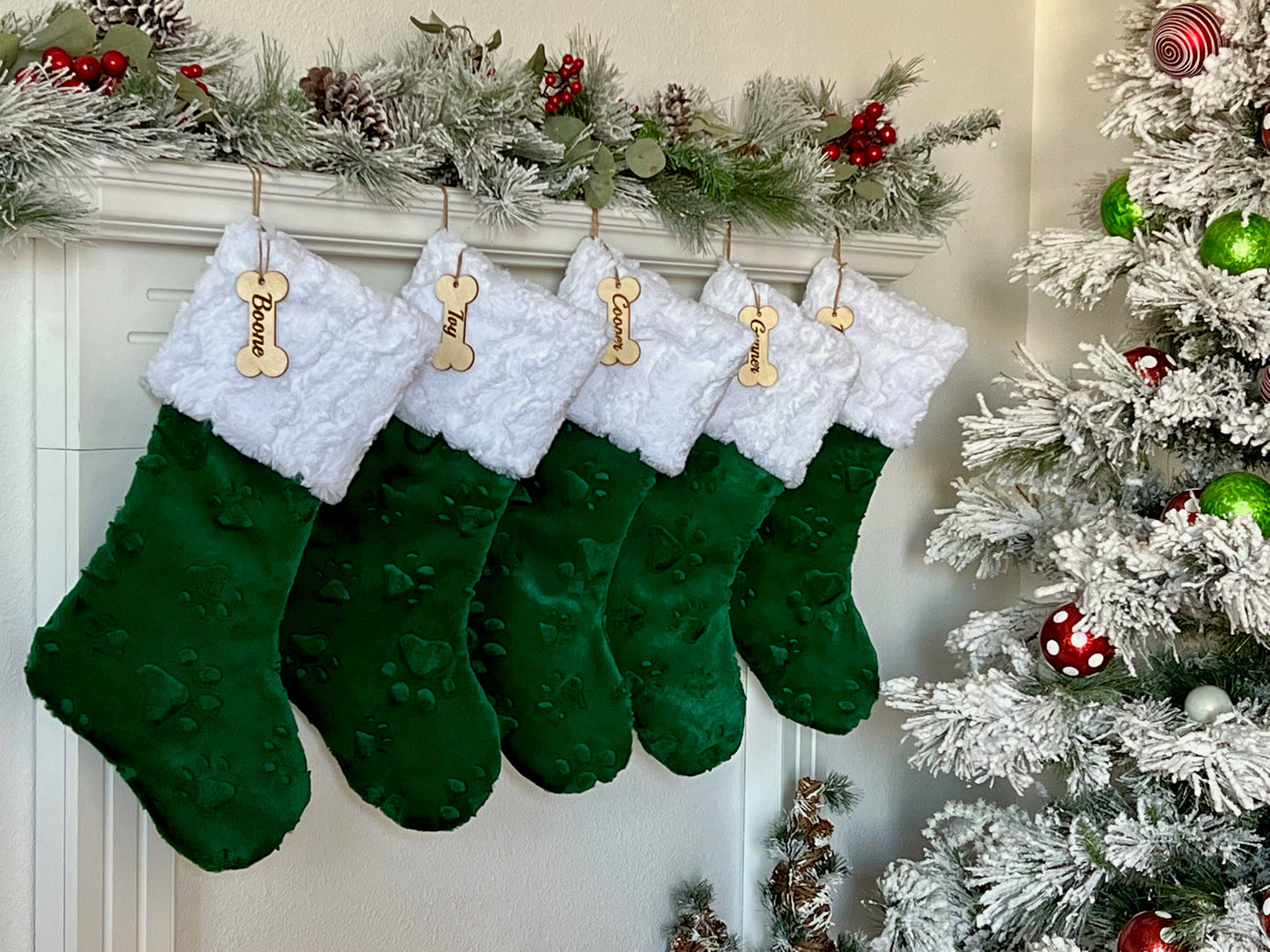 Emerald Green Dog Paw Christmas Stocking - Personalized