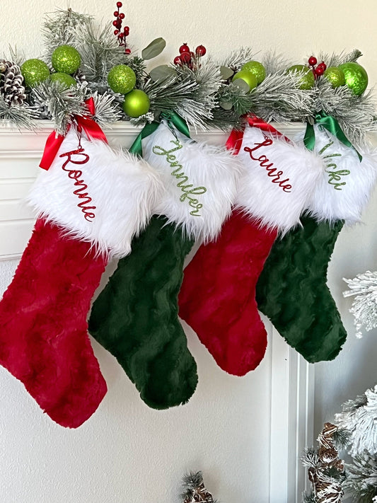 Red and Green Traditional Christmas Stocking - Personalized