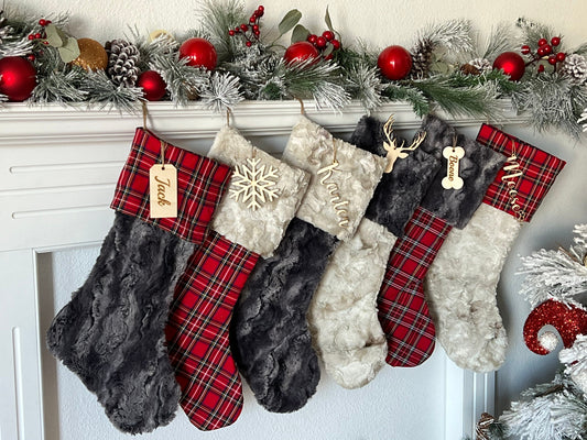 Red Plaid Buffalo Check Plaid Christmas Stocking - Personalized