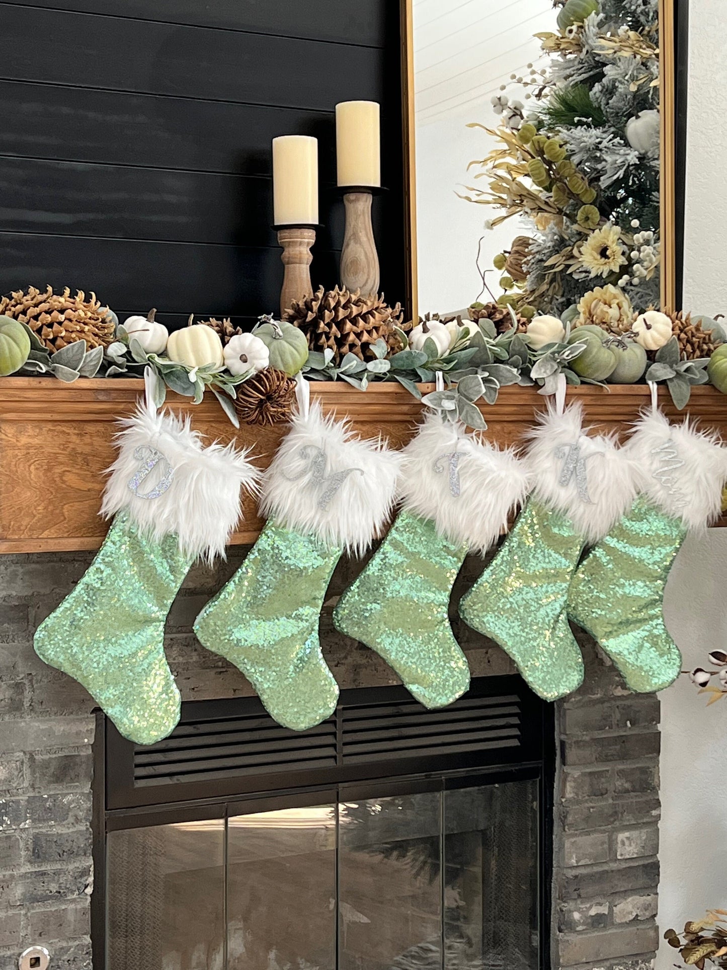 Mint Sparkle Sequins Christmas Stocking - Personalized